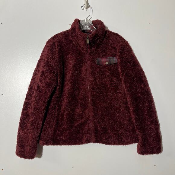 Pendleton Sherpa Teddy Maroon Full Zip Fleece Outerwear Sweater Women’s Medium - Picture 1 of 7